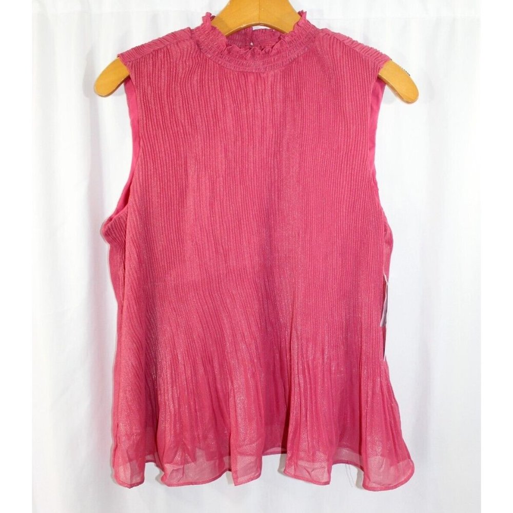 Nanette Lepore $68 Womens‎ Pink Pleated Sleeveless High Neck Blouse L